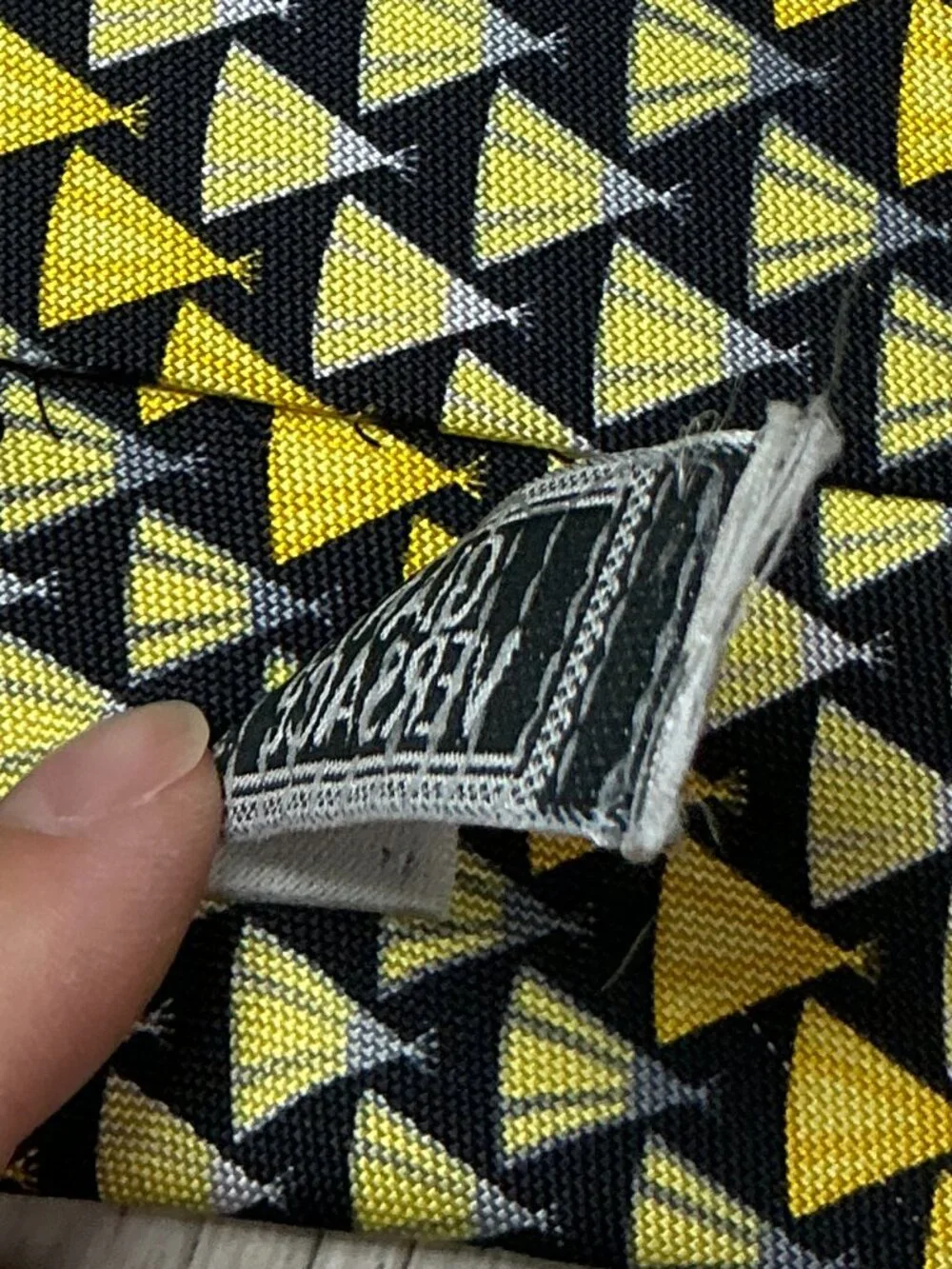 Gianni Versace Silk Tie Black Yellow Geometric Pattern - Flawed